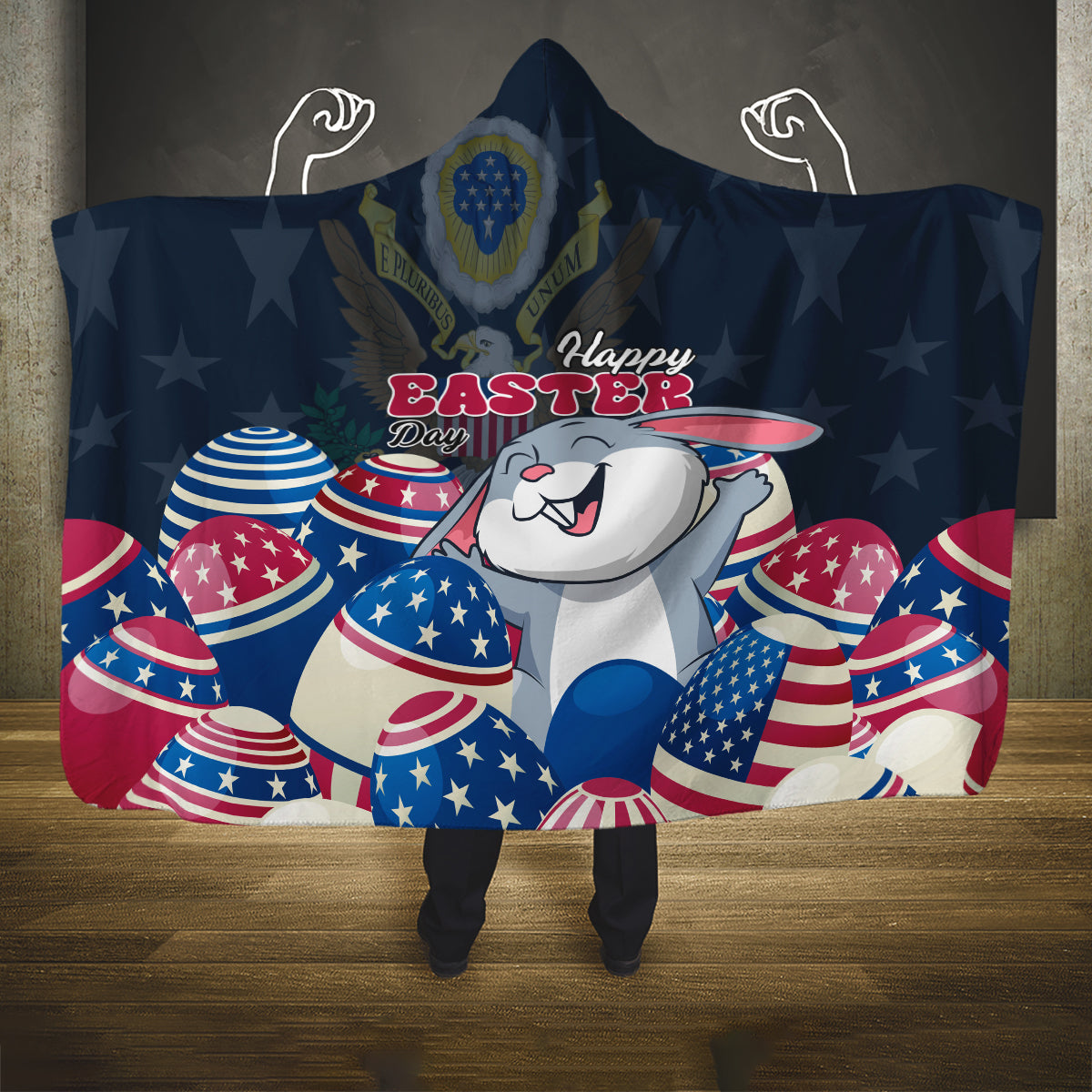 American Easter Day 2024 Hooded Blanket Bunny With US Easter Eggs