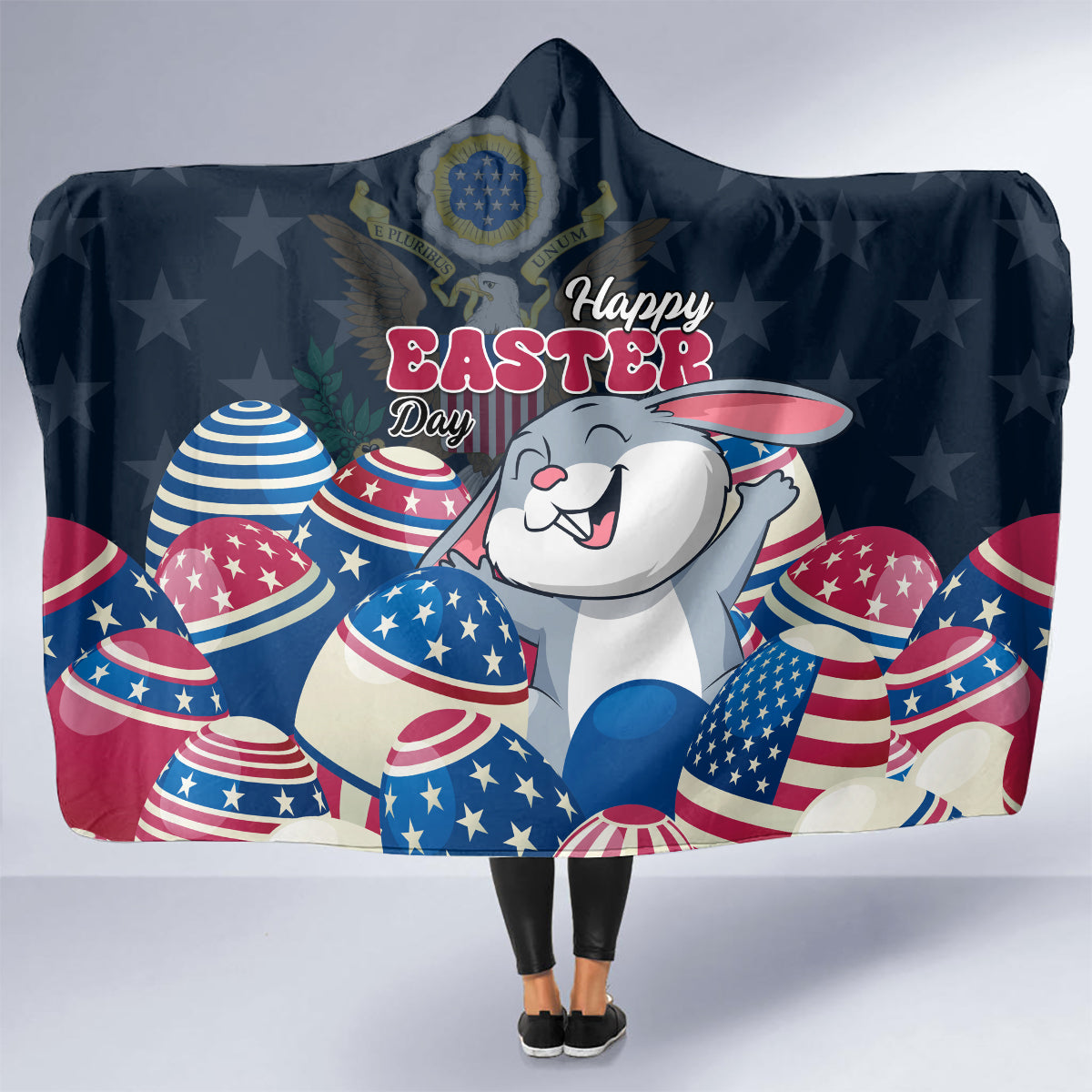American Easter Day 2024 Hooded Blanket Bunny With US Easter Eggs