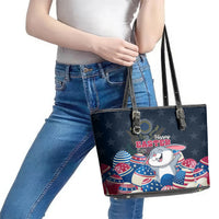 American Easter Day 2024 Leather Tote Bag Bunny With US Easter Eggs - Wonder Print Shop