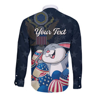American Easter Day 2024 Long Sleeve Button Shirt Bunny With US Easter Eggs - Wonder Print Shop