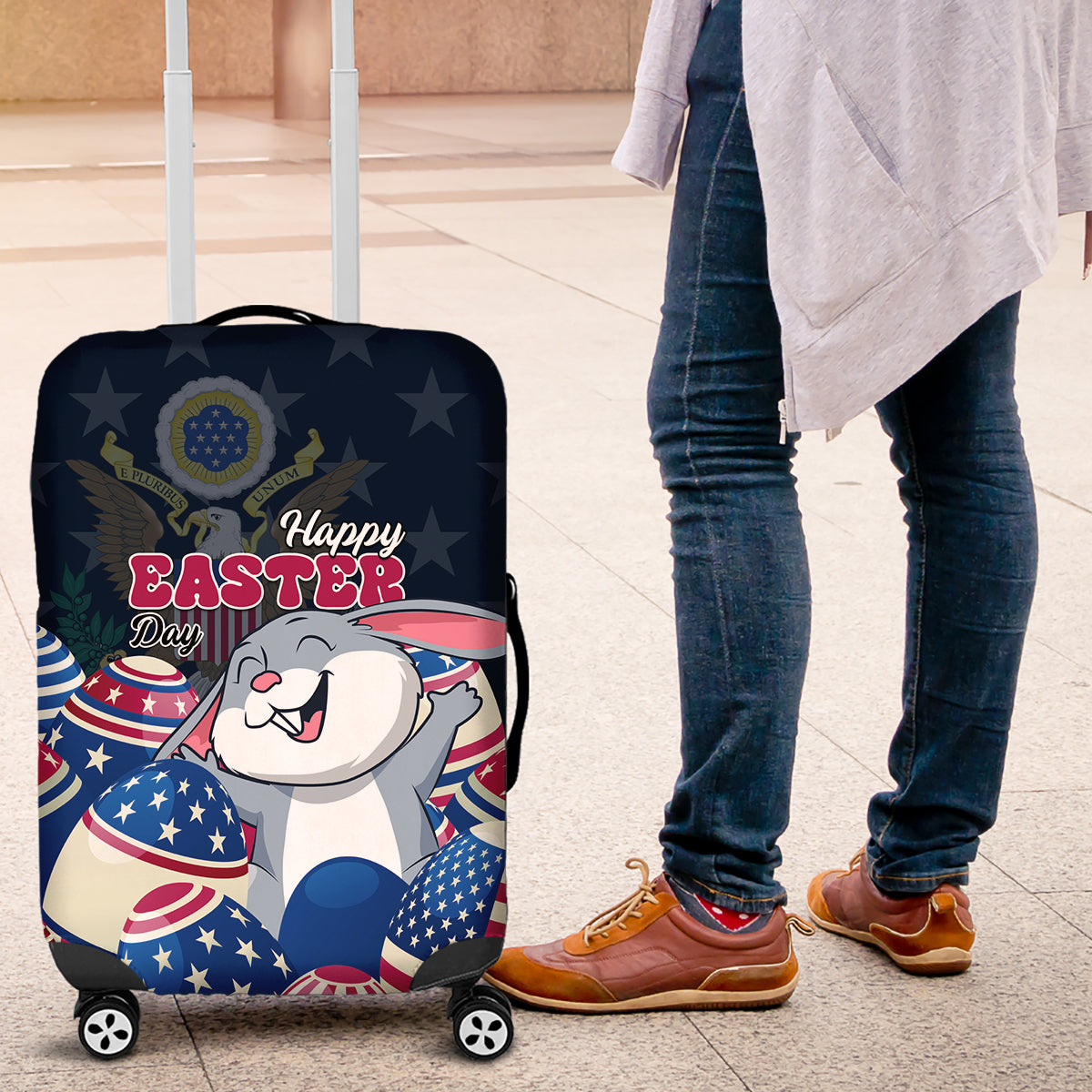 American Easter Day 2024 Luggage Cover Bunny With US Easter Eggs - Wonder Print Shop