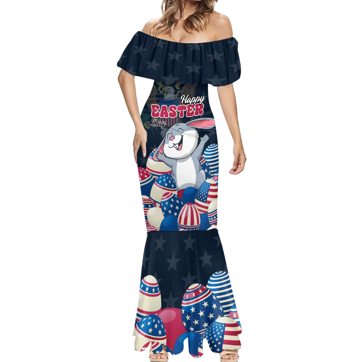 American Easter Day 2024 Mermaid Dress Bunny With US Easter Eggs - Wonder Print Shop