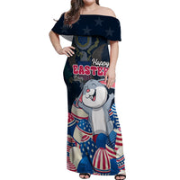 American Easter Day 2024 Off Shoulder Maxi Dress Bunny With US Easter Eggs - Wonder Print Shop