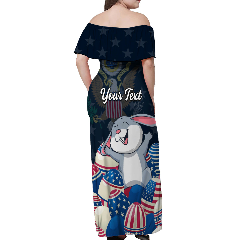 American Easter Day 2024 Off Shoulder Maxi Dress Bunny With US Easter Eggs - Wonder Print Shop