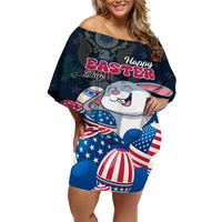American Easter Day 2024 Off Shoulder Short Dress Bunny With US Easter Eggs - Wonder Print Shop