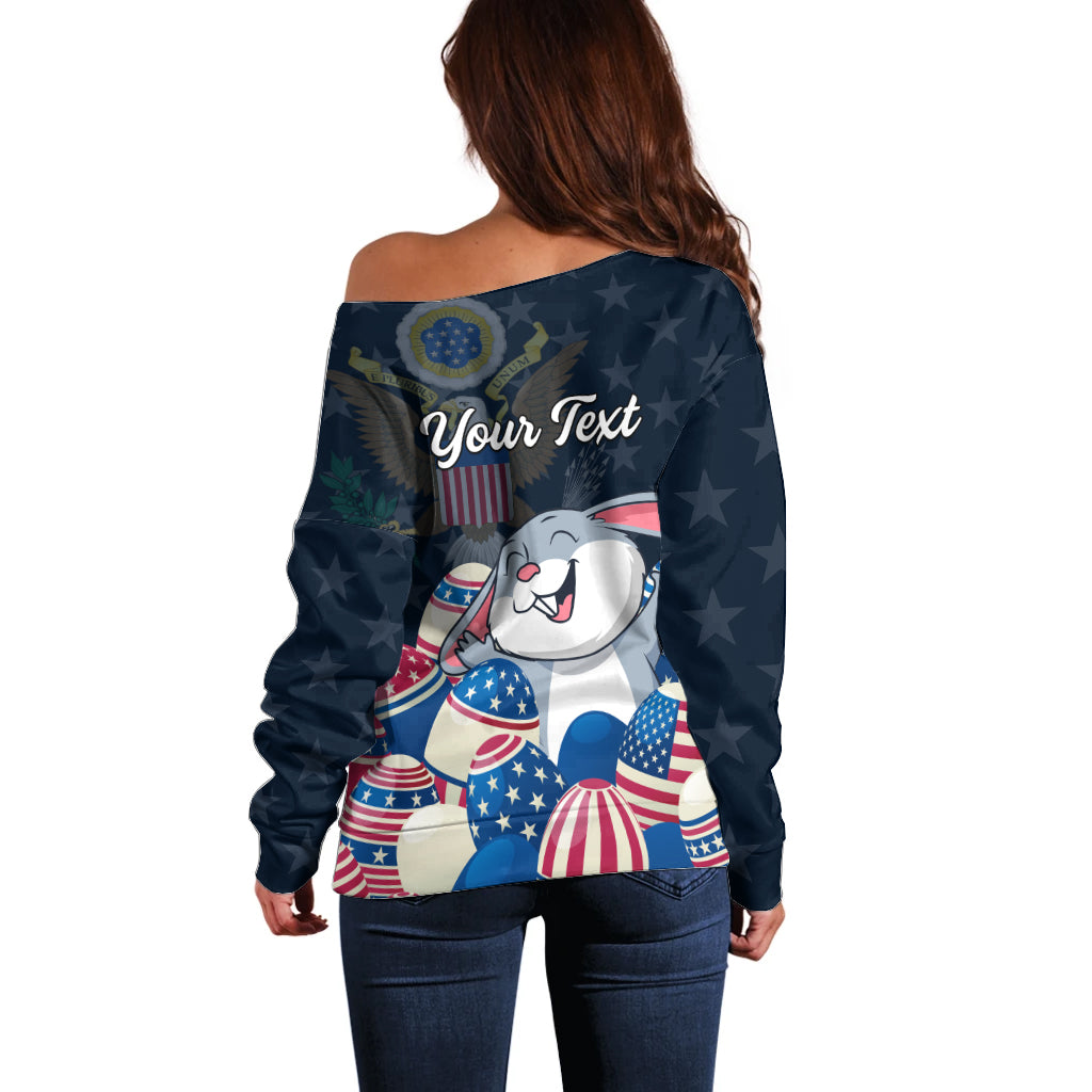 American Easter Day 2024 Off Shoulder Sweater Bunny With US Easter Eggs - Wonder Print Shop