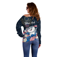 American Easter Day 2024 Off Shoulder Sweater Bunny With US Easter Eggs - Wonder Print Shop