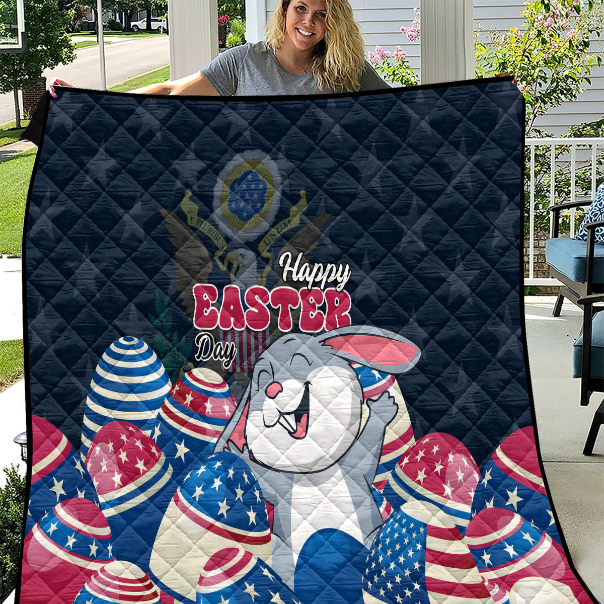 American Easter Day 2024 Quilt Bunny With US Easter Eggs - Wonder Print Shop