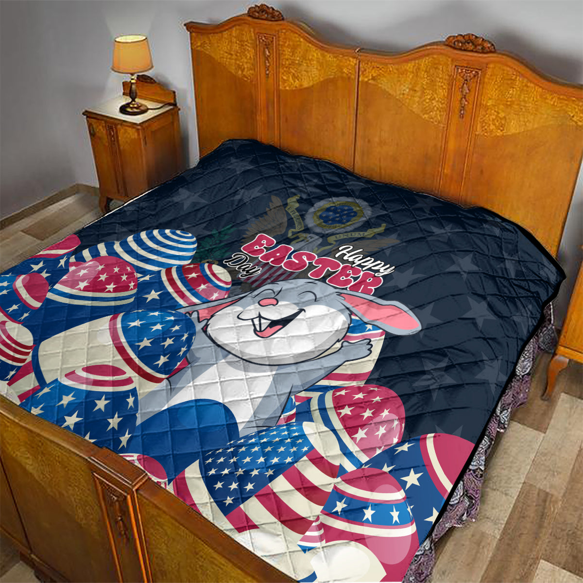 American Easter Day 2024 Quilt Bunny With US Easter Eggs - Wonder Print Shop