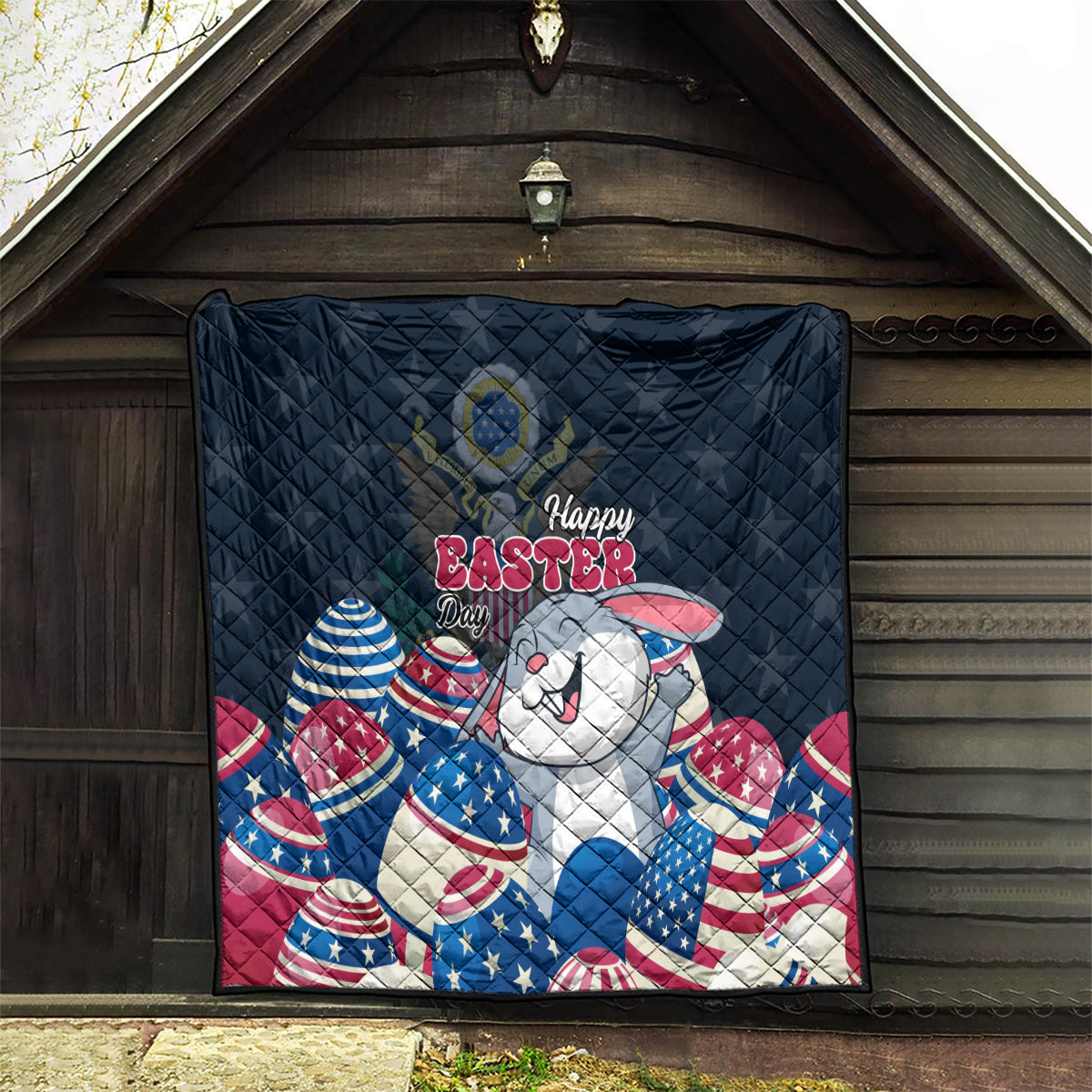 American Easter Day 2024 Quilt Bunny With US Easter Eggs - Wonder Print Shop