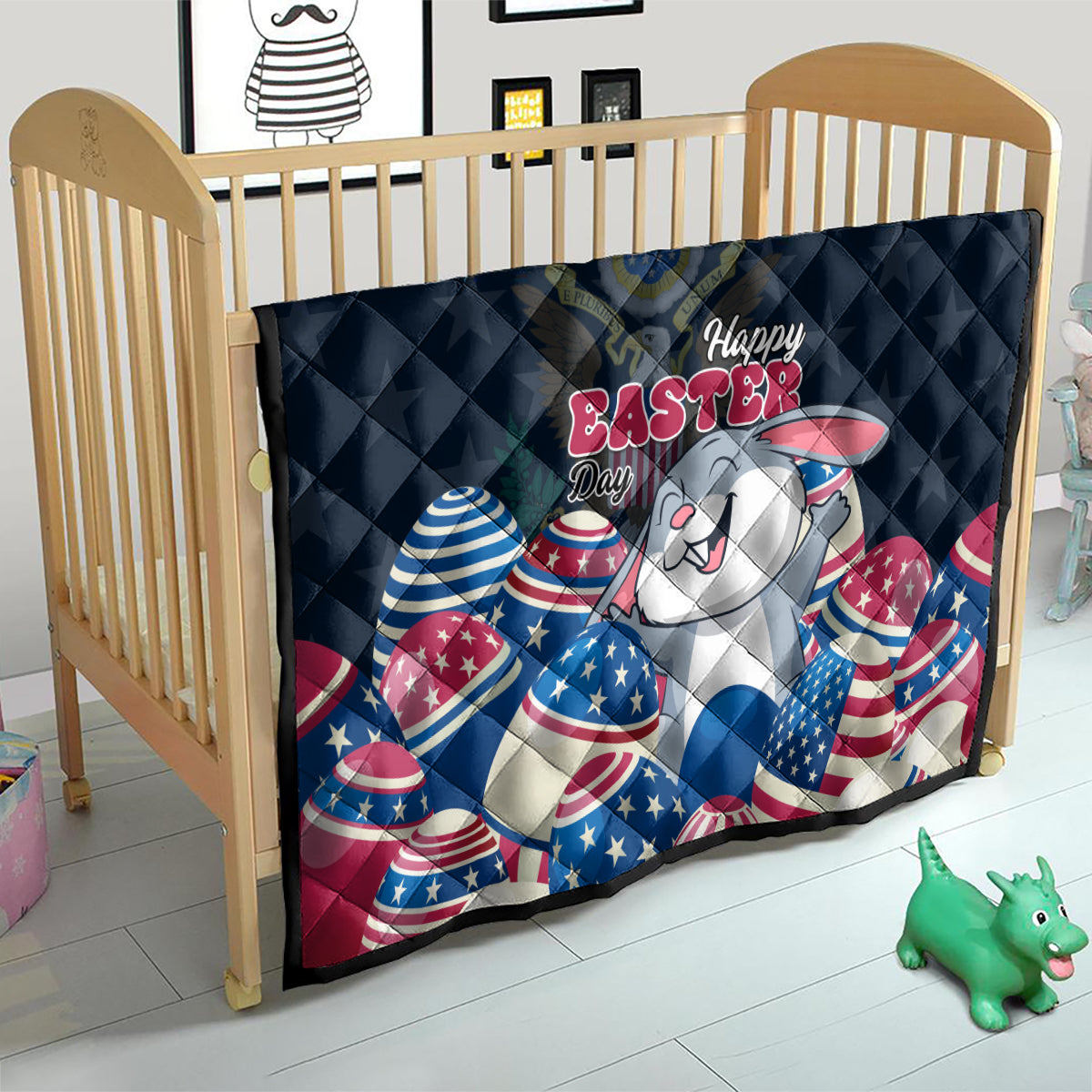American Easter Day 2024 Quilt Bunny With US Easter Eggs - Wonder Print Shop