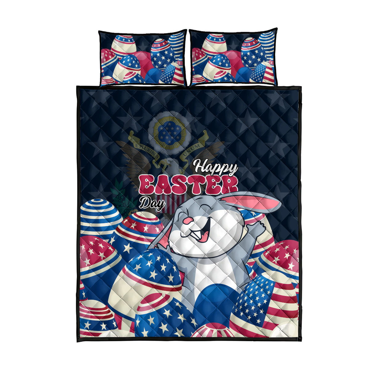 American Easter Day 2024 Quilt Bed Set Bunny With US Easter Eggs - Wonder Print Shop