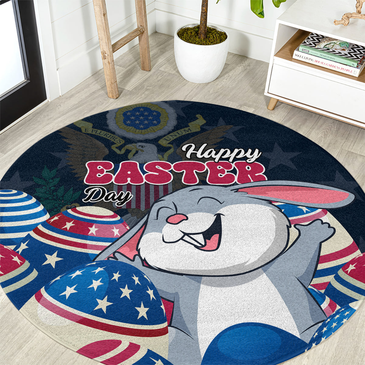 American Easter Day 2024 Round Carpet Bunny With US Easter Eggs