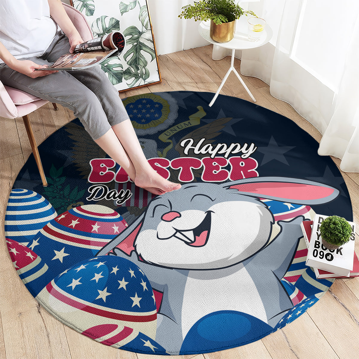 American Easter Day 2024 Round Carpet Bunny With US Easter Eggs
