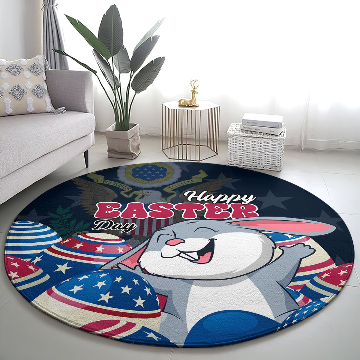 American Easter Day 2024 Round Carpet Bunny With US Easter Eggs