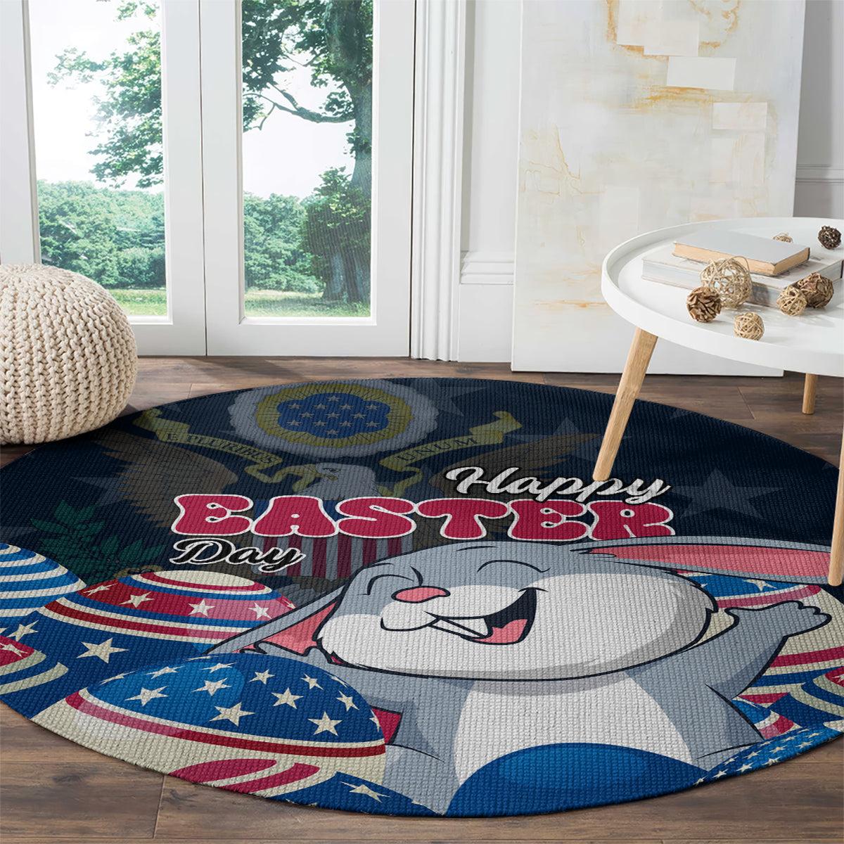 American Easter Day 2024 Round Carpet Bunny With US Easter Eggs