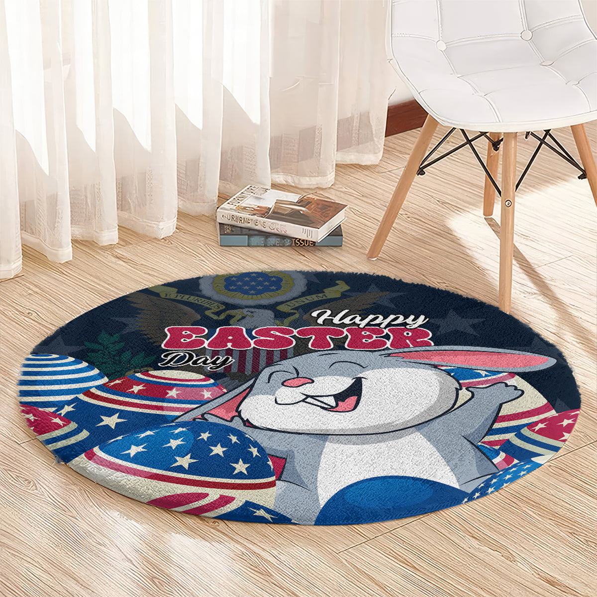 American Easter Day 2024 Round Carpet Bunny With US Easter Eggs