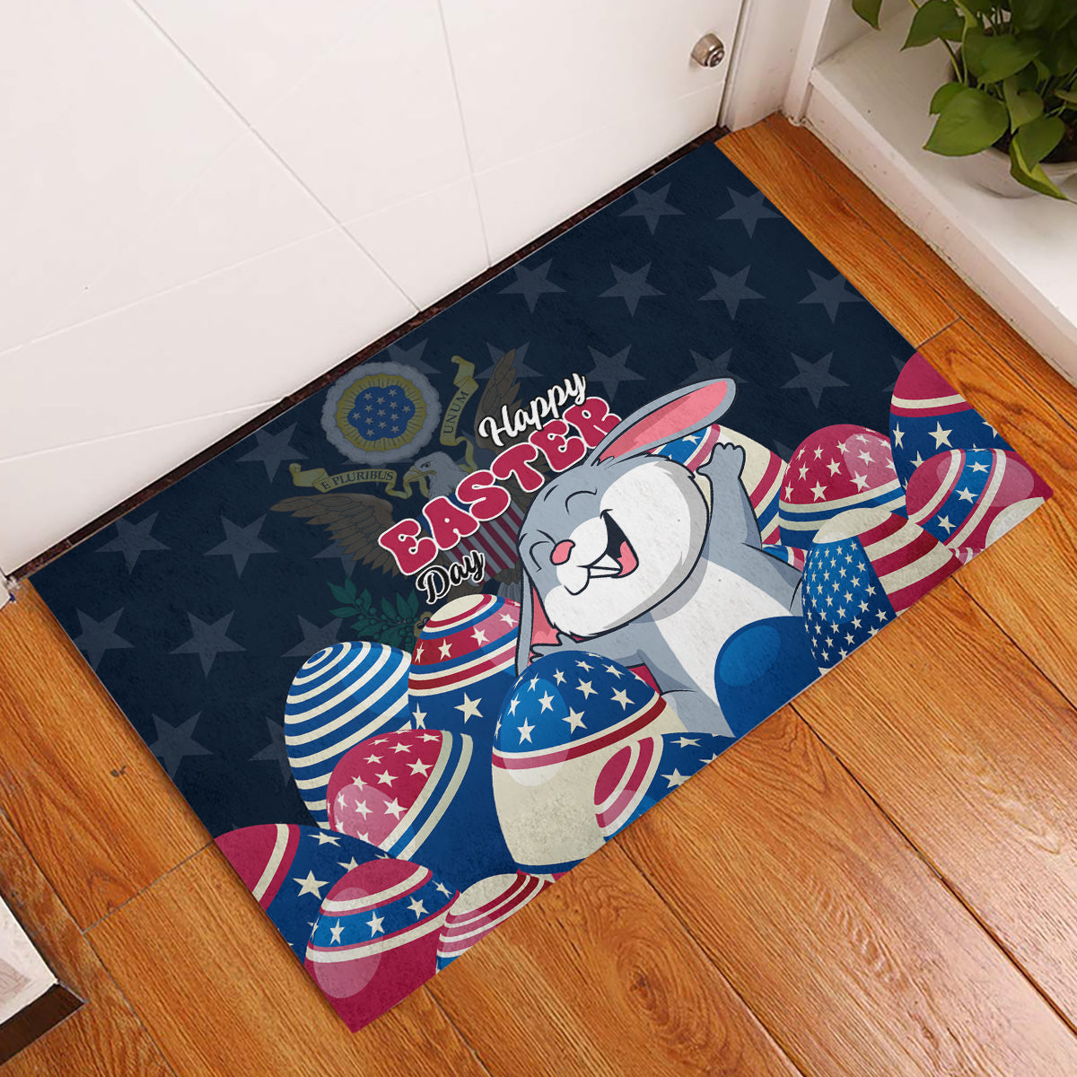 American Easter Day 2024 Rubber Doormat Bunny With US Easter Eggs - Wonder Print Shop