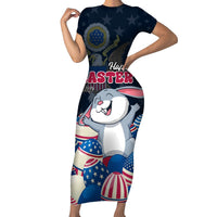 American Easter Day 2024 Short Sleeve Bodycon Dress Bunny With US Easter Eggs - Wonder Print Shop
