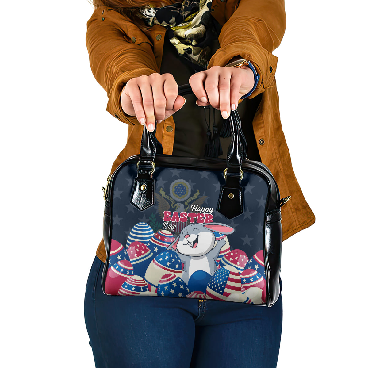American Easter Day 2024 Shoulder Handbag Bunny With US Easter Eggs
