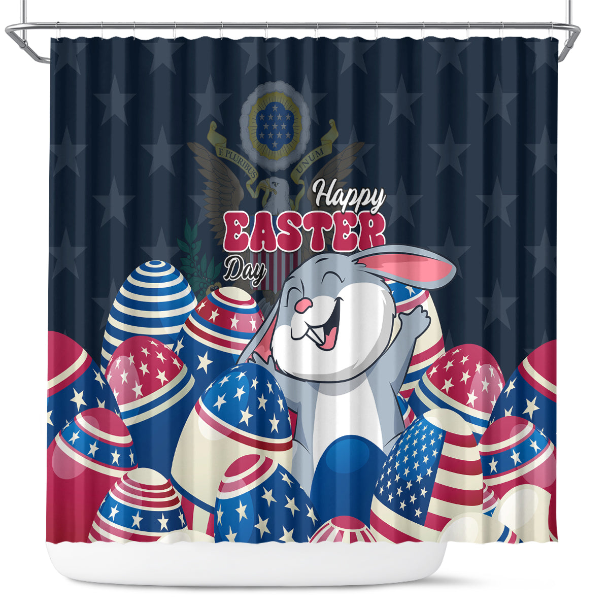 American Easter Day 2024 Shower Curtain Bunny With US Easter Eggs