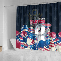 American Easter Day 2024 Shower Curtain Bunny With US Easter Eggs