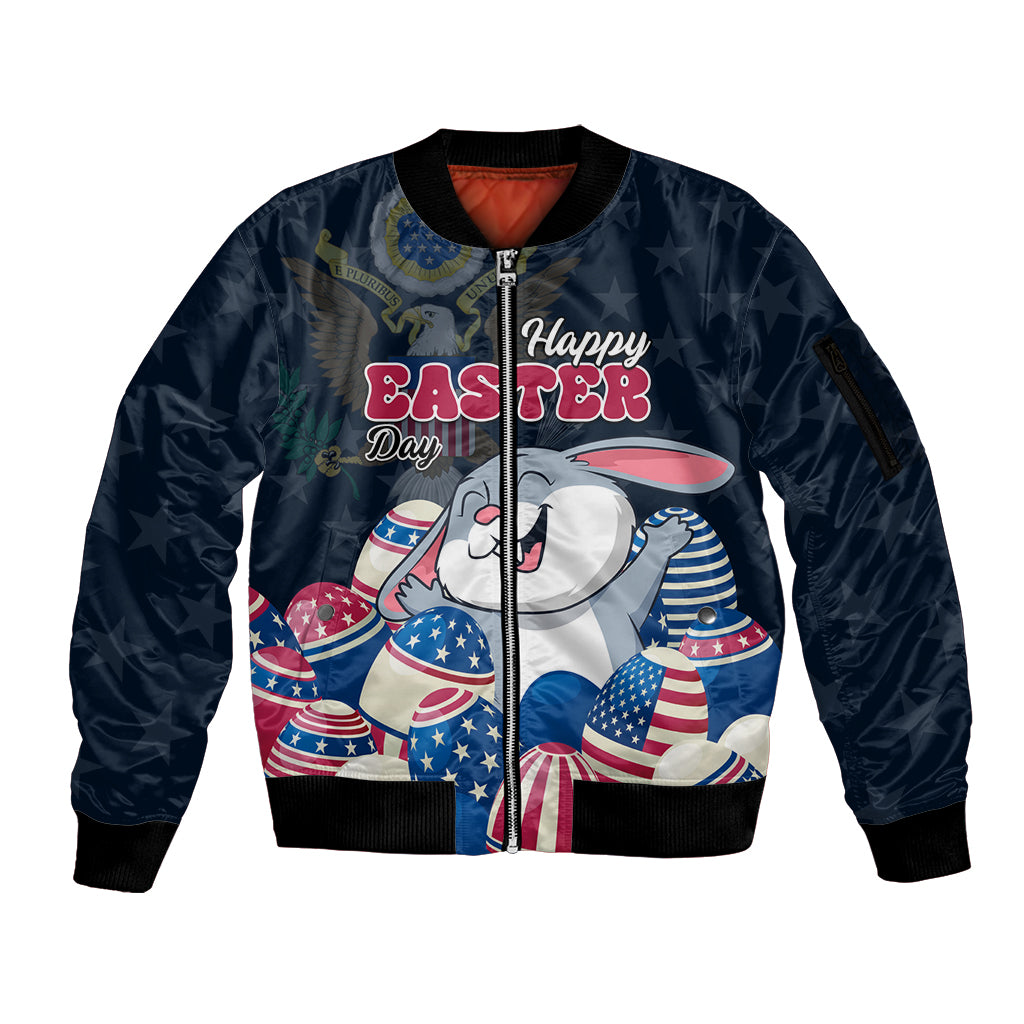 American Easter Day 2024 Sleeve Zip Bomber Jacket Bunny With US Easter Eggs - Wonder Print Shop