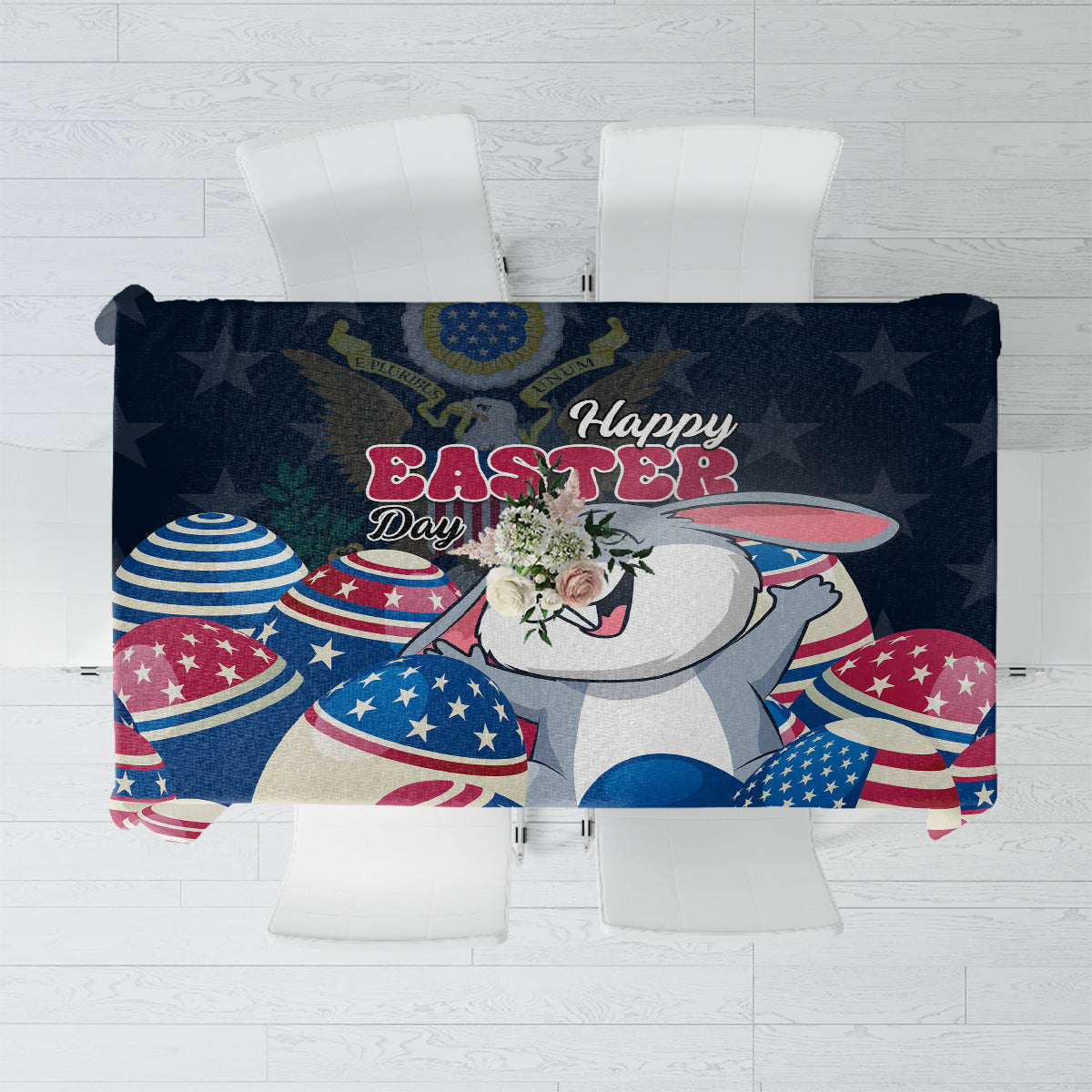 American Easter Day 2024 Tablecloth Bunny With US Easter Eggs - Wonder Print Shop