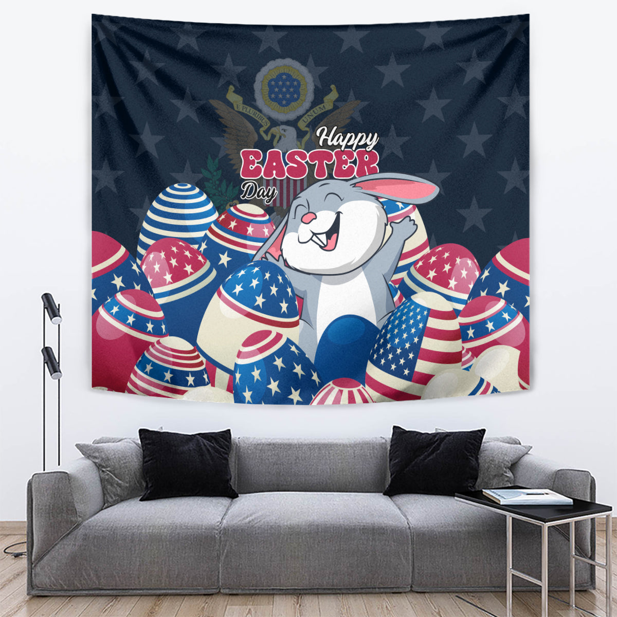 American Easter Day 2024 Tapestry Bunny With US Easter Eggs - Wonder Print Shop