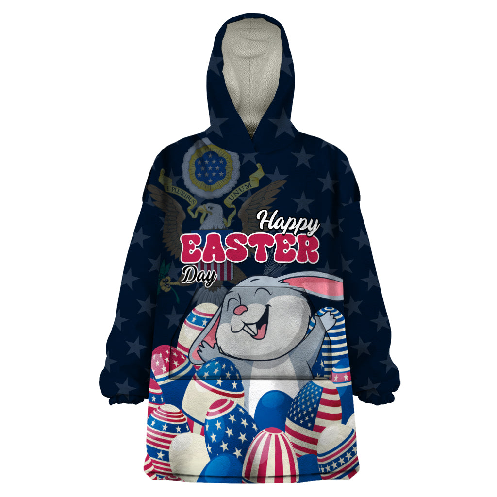 American Easter Day 2024 Wearable Blanket Hoodie Bunny With US Easter Eggs - Wonder Print Shop