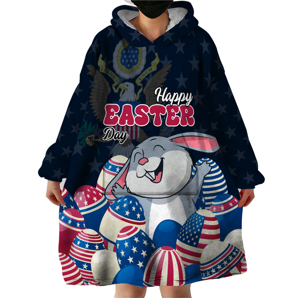 American Easter Day 2024 Wearable Blanket Hoodie Bunny With US Easter Eggs - Wonder Print Shop