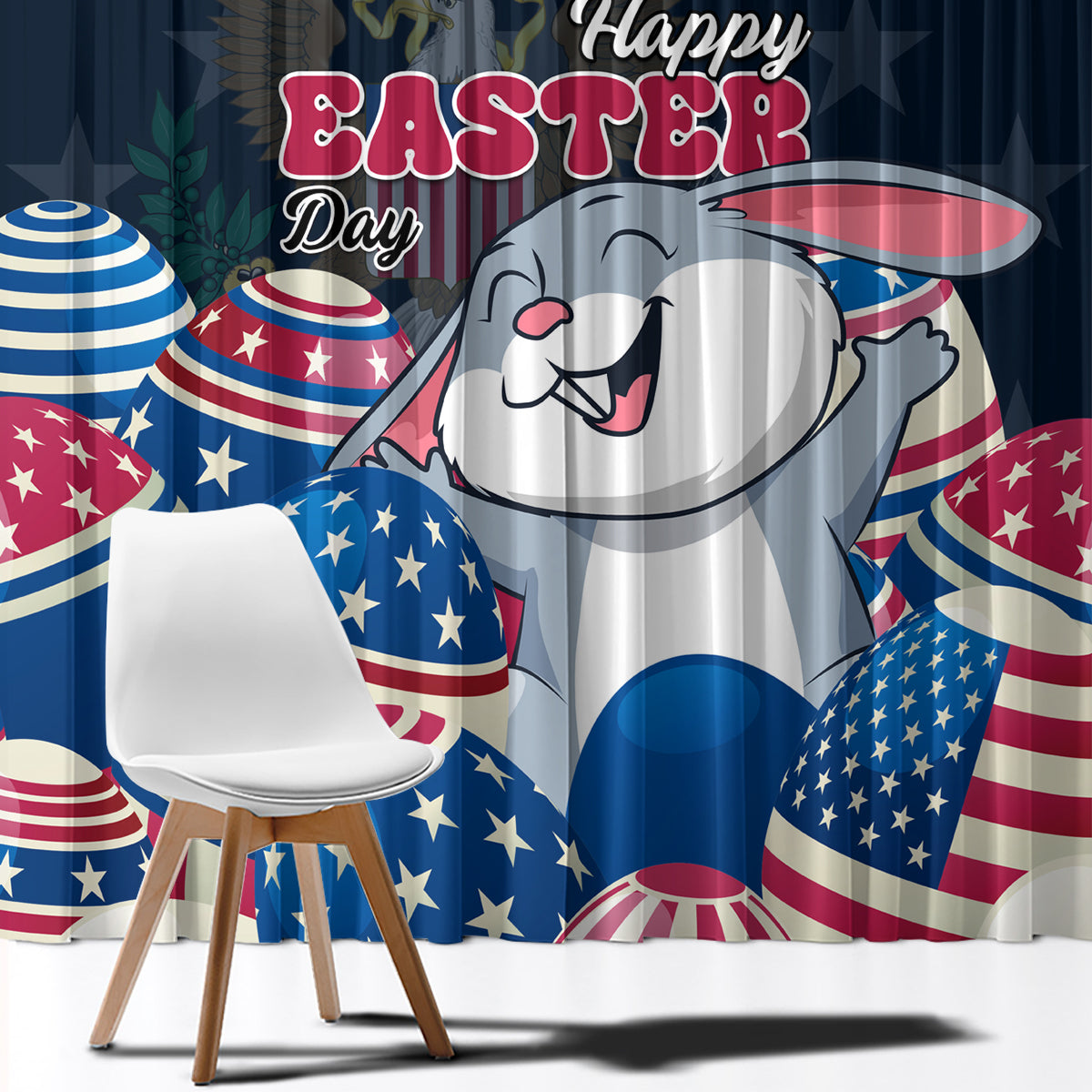 American Easter Day 2024 Window Curtain Bunny With US Easter Eggs - Wonder Print Shop