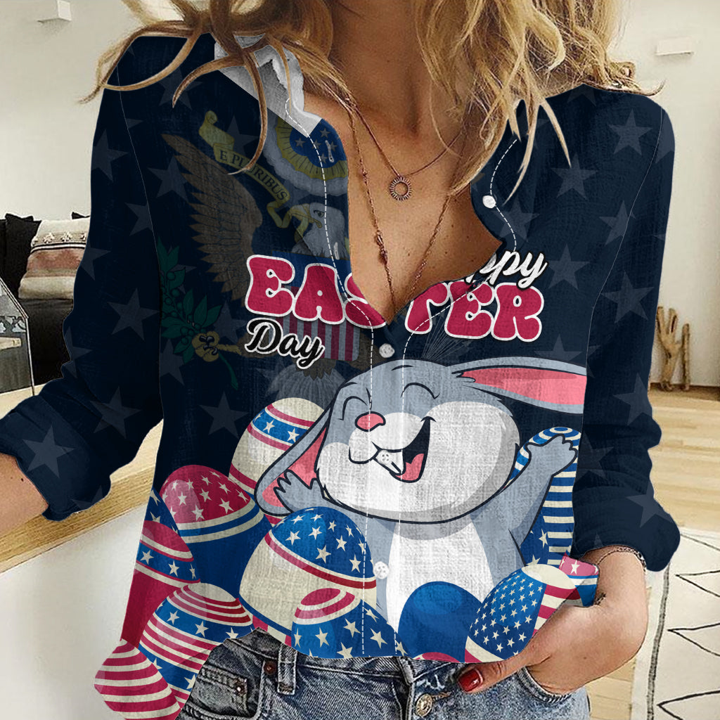 American Easter Day 2024 Women Casual Shirt Bunny With US Easter Eggs - Wonder Print Shop