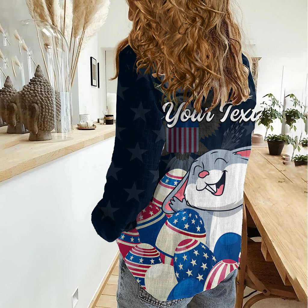 American Easter Day 2024 Women Casual Shirt Bunny With US Easter Eggs - Wonder Print Shop