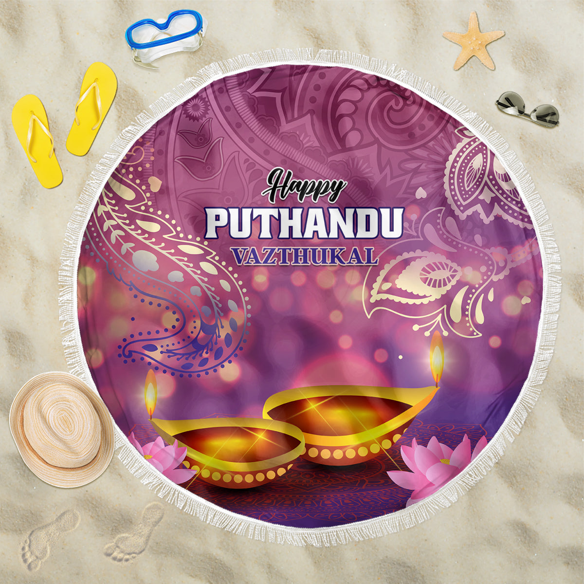 Puthandu Vazthukal 2024 Beach Blanket Happy Tamil New Year - Wonder Print Shop