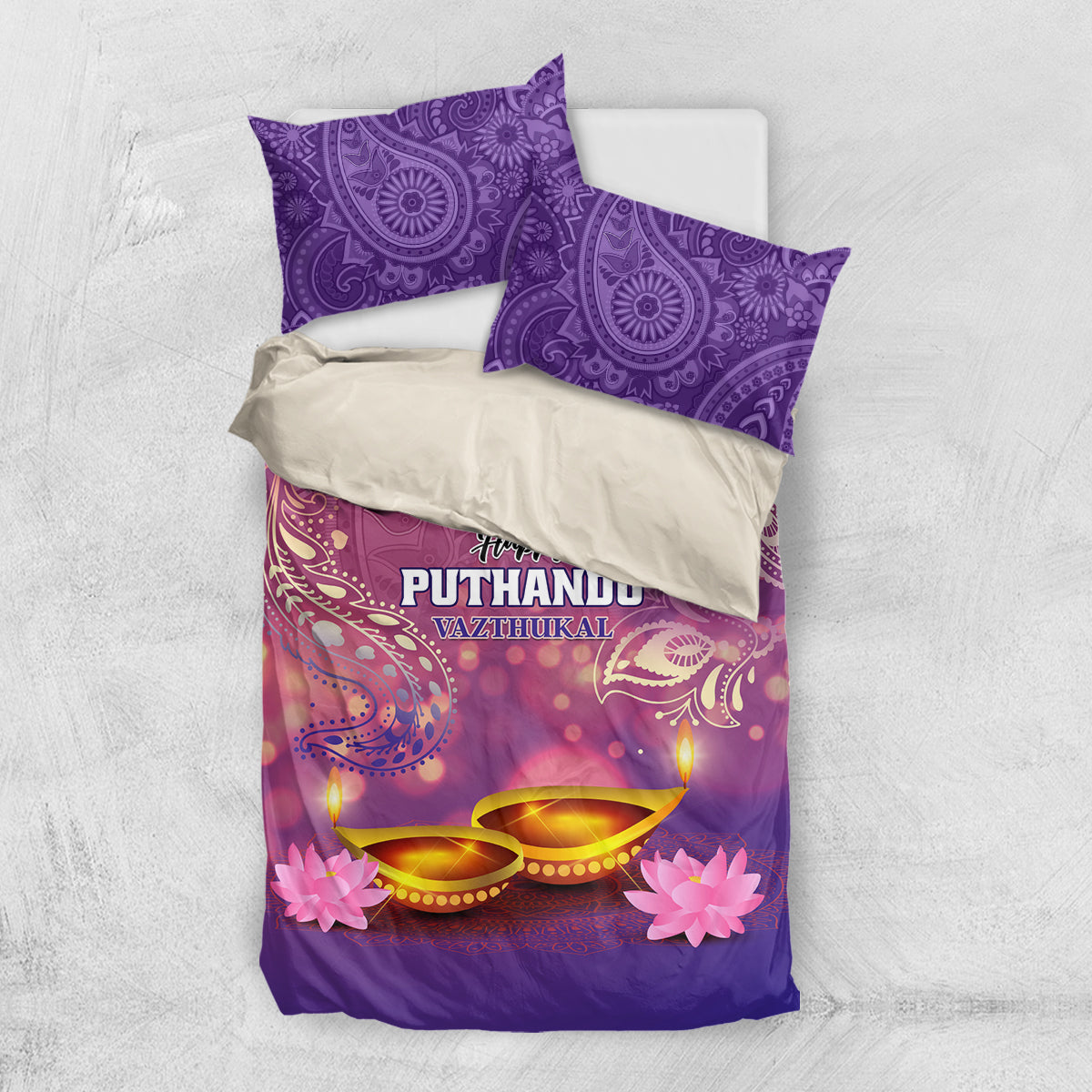 Puthandu Vazthukal 2024 Bedding Set Happy Tamil New Year - Wonder Print Shop