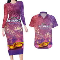 Puthandu Vazthukal 2024 Couples Matching Long Sleeve Bodycon Dress and Hawaiian Shirt Happy Tamil New Year - Wonder Print Shop