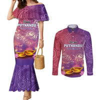 Puthandu Vazthukal 2024 Couples Matching Mermaid Dress and Long Sleeve Button Shirt Happy Tamil New Year