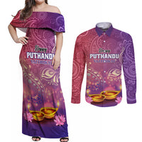 Puthandu Vazthukal 2024 Couples Matching Off Shoulder Maxi Dress and Long Sleeve Button Shirt Happy Tamil New Year - Wonder Print Shop