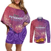 Puthandu Vazthukal 2024 Couples Matching Off Shoulder Short Dress and Long Sleeve Button Shirt Happy Tamil New Year - Wonder Print Shop