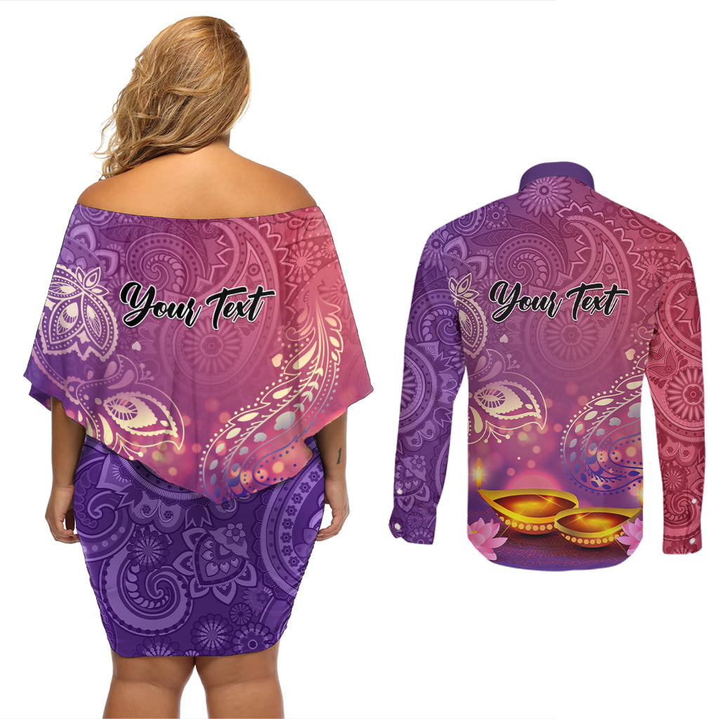 Puthandu Vazthukal 2024 Couples Matching Off Shoulder Short Dress and Long Sleeve Button Shirt Happy Tamil New Year - Wonder Print Shop
