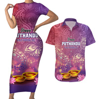 Puthandu Vazthukal 2024 Couples Matching Short Sleeve Bodycon Dress and Hawaiian Shirt Happy Tamil New Year - Wonder Print Shop
