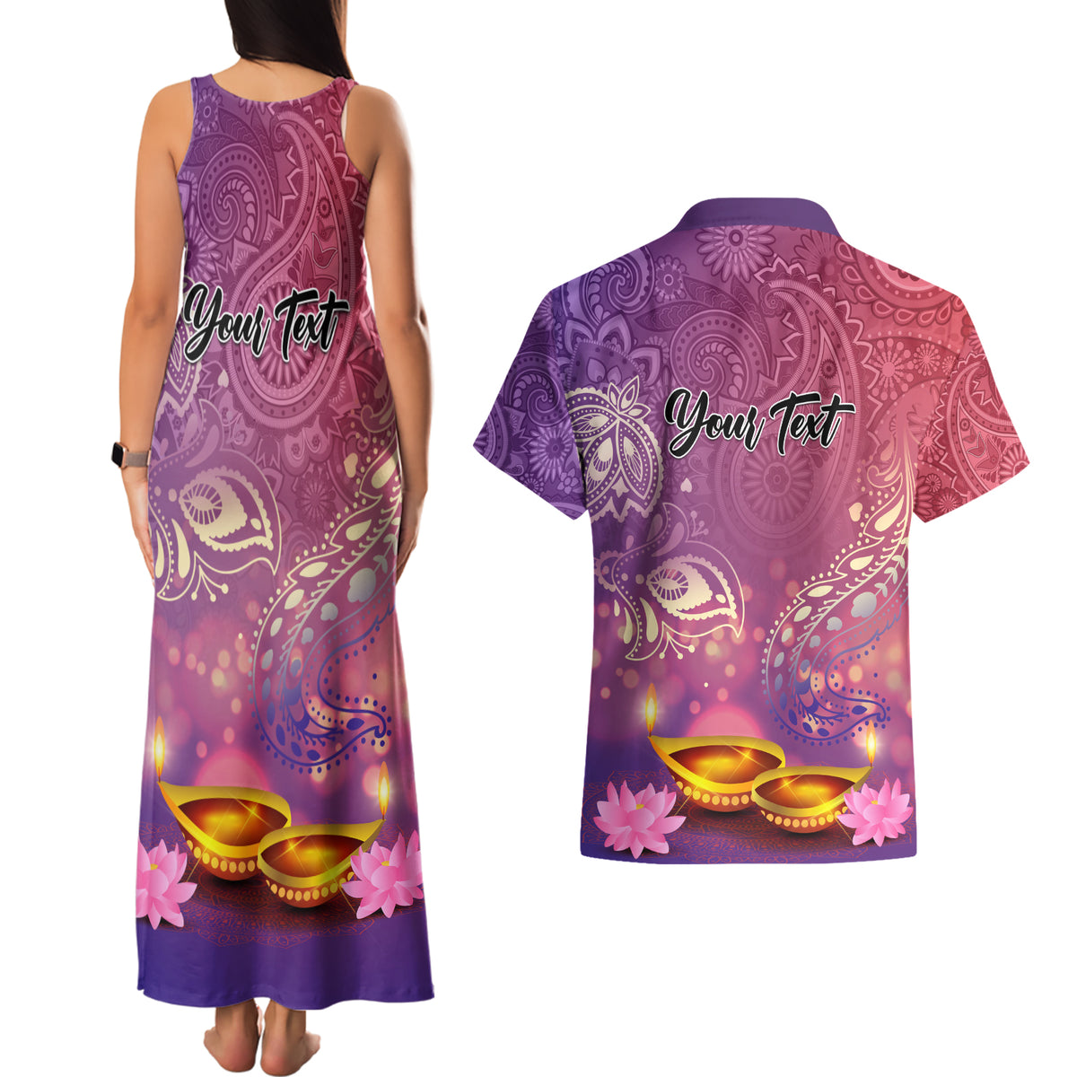Puthandu Vazthukal 2024 Couples Matching Tank Maxi Dress and Hawaiian Shirt Happy Tamil New Year - Wonder Print Shop