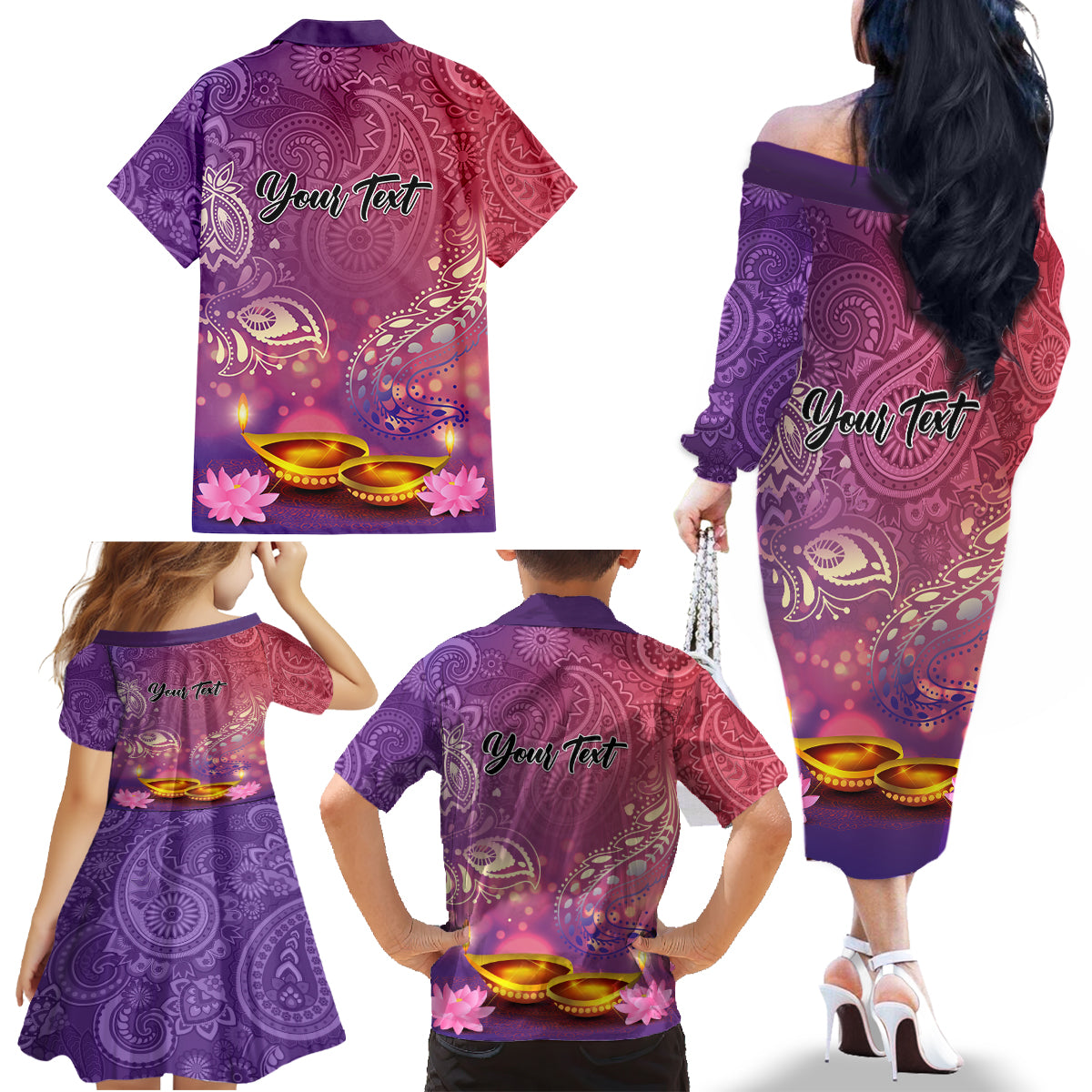 Puthandu Vazthukal 2024 Family Matching Off The Shoulder Long Sleeve Dress and Hawaiian Shirt Happy Tamil New Year - Wonder Print Shop