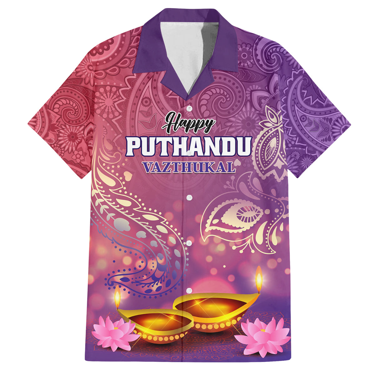 Puthandu Vazthukal 2024 Family Matching Off The Shoulder Long Sleeve Dress and Hawaiian Shirt Happy Tamil New Year - Wonder Print Shop