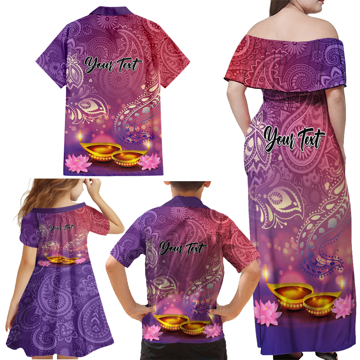 Puthandu Vazthukal 2024 Family Matching Off Shoulder Maxi Dress and Hawaiian Shirt Happy Tamil New Year - Wonder Print Shop
