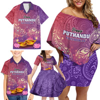 Puthandu Vazthukal 2024 Family Matching Off Shoulder Short Dress and Hawaiian Shirt Happy Tamil New Year - Wonder Print Shop