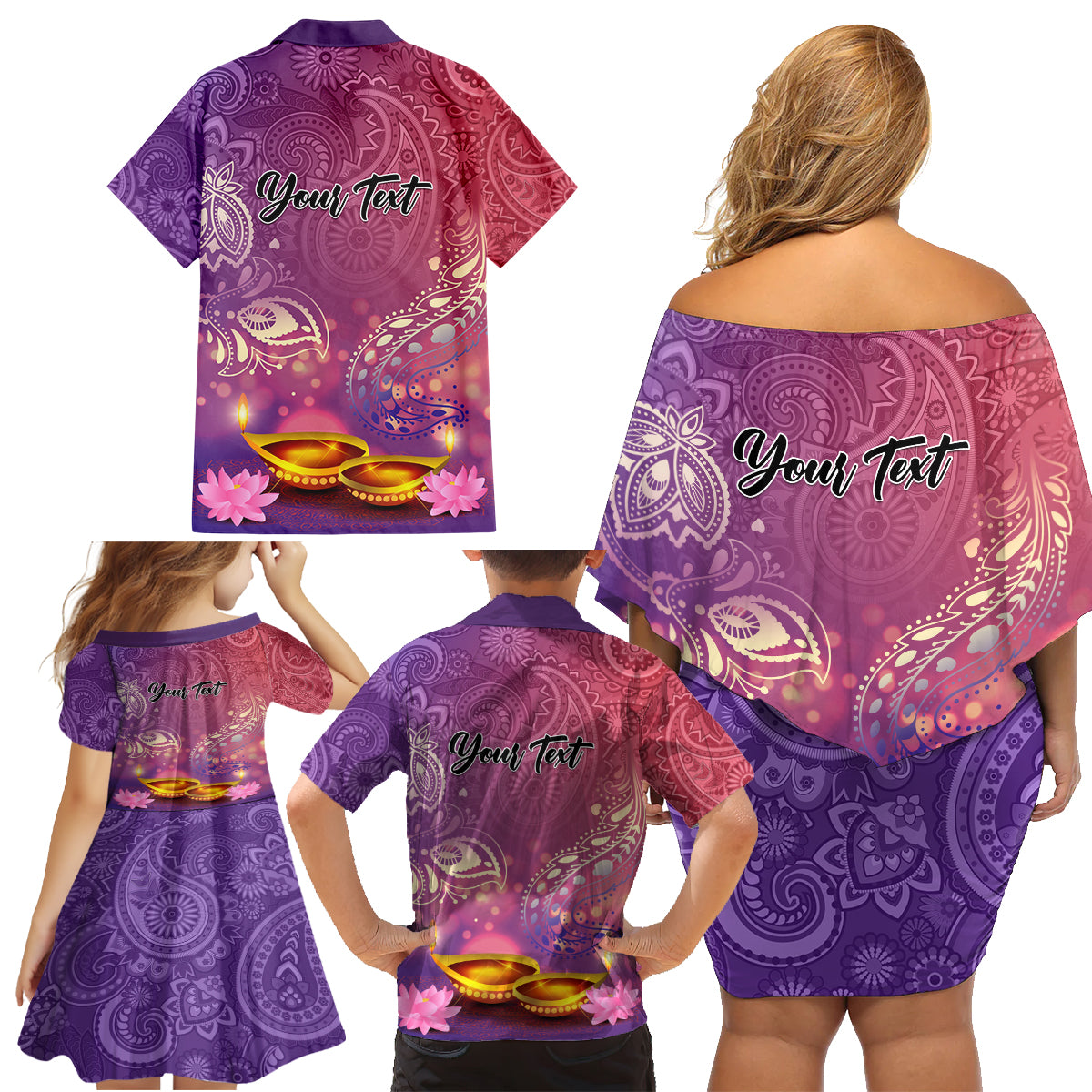 Puthandu Vazthukal 2024 Family Matching Off Shoulder Short Dress and Hawaiian Shirt Happy Tamil New Year - Wonder Print Shop