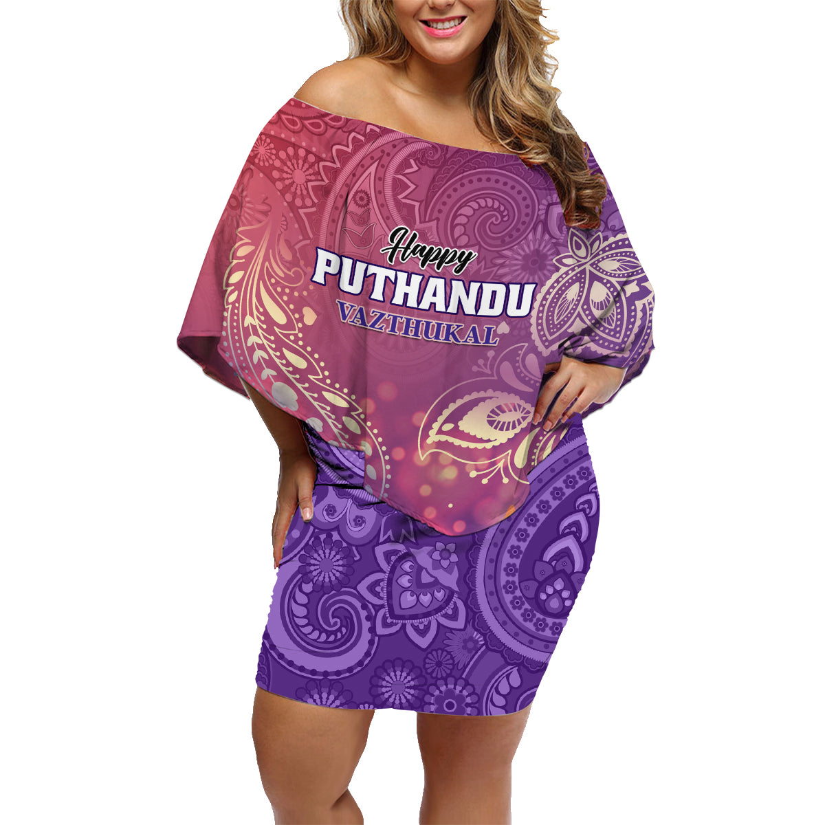 Puthandu Vazthukal 2024 Family Matching Off Shoulder Short Dress and Hawaiian Shirt Happy Tamil New Year - Wonder Print Shop