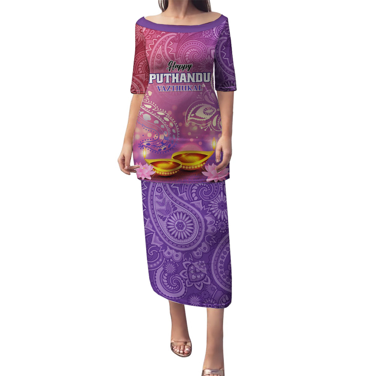 Puthandu Vazthukal 2024 Family Matching Puletasi and Hawaiian Shirt Happy Tamil New Year - Wonder Print Shop